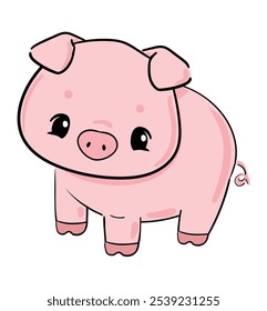 Ilustración de personaje de dibujos animados de fondo de Vector de cerdo rosa lindo