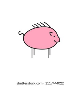 Cute pink pig. Vector illustration.