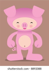 cute pink pig vector manga illustration! Very easy to pose or make your own edits