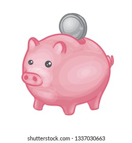 Cute Pink Piggy Bank Vector Illustration