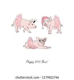 cute pink piggy dressed up in ballerina skirt