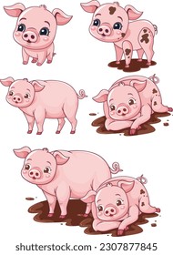 Cute Pink Piglet Cartoon Collection illustration