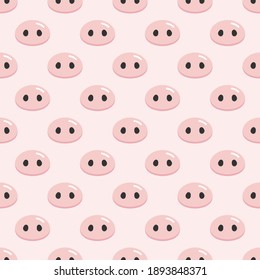 Cute pink piglet snout, pigs nose vector cartoon style seamless pattern background.
