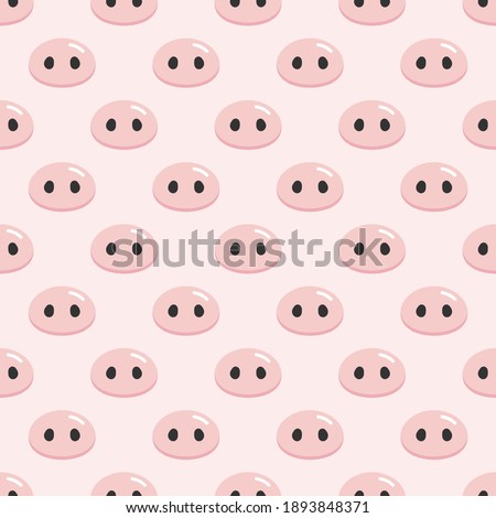 Cute pink piglet snout, pigs nose vector cartoon style seamless pattern background.
