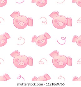 Cute pink pigs characters seamless pattern.