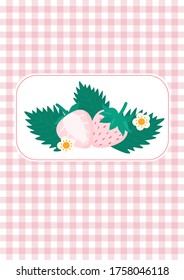 Cute pink Pine berries and flowers on pastel pink country plaid background