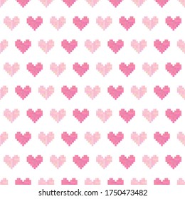 Corazón de corazones de píxel rosa lindo vectores de fondo de patrón sin fisuras para el diseño de San Valentín día.
