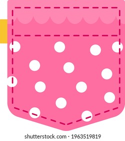 Cute pink polka-dot pocket. Women s Clothing. Template for text and subject. Vector illustration in flat cartoon style. Isolated clipart on white background fun
