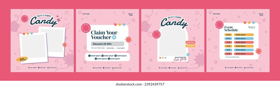 Cute pink post and story social media template. Simple Editable Post Template Social Media Banners for Digital Marketing. Promo Brand Fashion. Vector Illustration