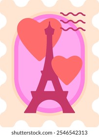 Sello postal rosado lindo, ilustración plana aislada en fondo transparente