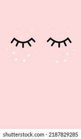 Cute Pink Poster With Eyes And Colorful Glitter Style. Cool Wallpaper For Phone Case And Copybook.