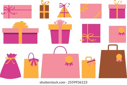 Cute pink present illustration material