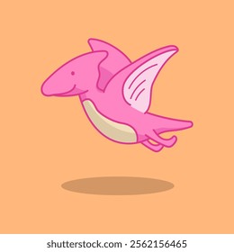 Cute pink pterodactyl character in kawaii style