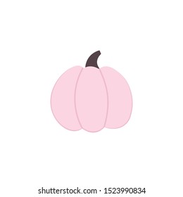 Cute Pink Pumpkin icon flat style isolated on white backdrop. Halloween, Thanksgiving, Autumn and Harvest traditional symbol. Trendy Squash Sticker for Planners, print, kids decor. Vector illustration