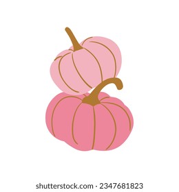 Cute Pink Pumpkin icon flat style isolated on white backdrop. Halloween, Thanksgiving, Autumn and Harvest traditional symbol. Trendy Squash Sticker for Planners, print, kids decor. Vector illustration