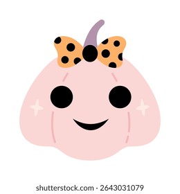 Cute pink pumpkin isolated clipart. Autumn, Halloween, Thanksgiving pumpkin hand drawn vector illustration in cartoon flat style	