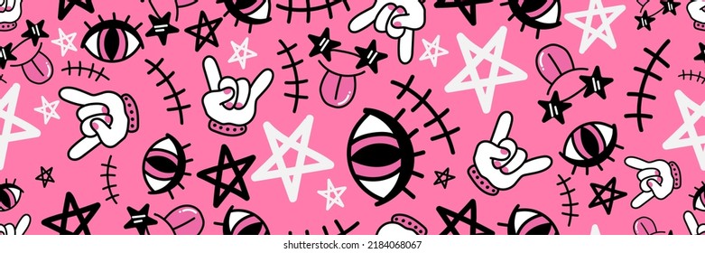 Cute pink punk rock stars doodle pattern