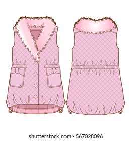 Cute pink quilted vest with fur collar