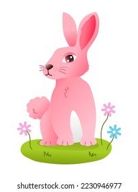 Cute pink rabbit animal vector