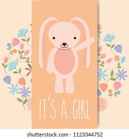 cute pink rabbit baby shower its a gril card