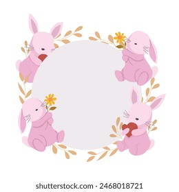 Cute Pink Rabbit Cartoon Wreath