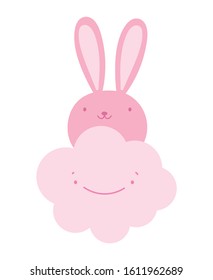 cute pink rabbit face cartoon cloud vector illustration