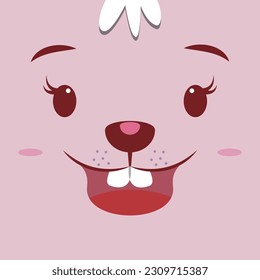 Cute pink rabbit face vector illustration.
