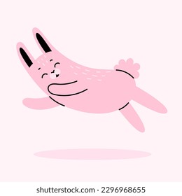 Cute pink rabbit. Farm animals, pets, forest animals. Wild hare, easter bunny. Cartoon vector illustration isolated on white background