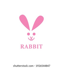 Cute pink rabbit flat icon logo