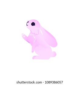 Cute pink rabbit. Funny hand drawn animal sitting asking for food. Hare with long ears. Sweet easter symbol. Vector illustration isolated in cartoon style.