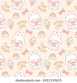 Cute pink rabbit pastel seamless pattern kawaii wallpaper
