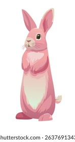 A cute pink rabbit vector illustration standing upright with soft pastel fur and big green eyes. Perfect for children's designs, spring themes, or kawaii-style projects.
