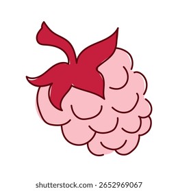 Cute pink raspberry in coquette aesthetics. Festive element for Valentine's Day. Vector illustration in doodle style for decoration. Trendy ideas for stickers for invitations, diaries and scrapbooks.