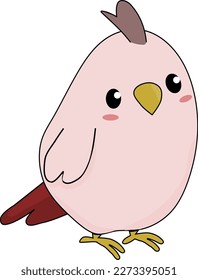Cute pink red bird cartoon isolated on white background. Colored flat vector illustration.