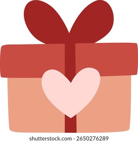 Caixa de presente rosa e vermelha bonito com coração. Ilustração simples para o amor, feriados, e conceitos de ocasião especial.