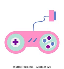 Cute pink retro controller, joypad, gamepad, videogame console.