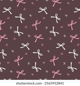 Cute Pink Ribbon Bow Seamless Pattern for cloth design ,wrapping paper, packaging, fabric.