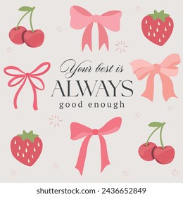 Cute pink ribbon bow set, slogan print design for fashion 