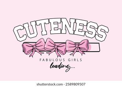 Cute pink ribbon bow tie drawing and inspirational happy quote saying. Vector illustration design for fashion, t shirt, graphics, prints, posters.