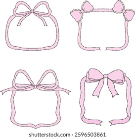 Cute pink ribbon frame and border vector illustration