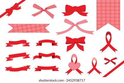 Cute pink ribbon illustration material set