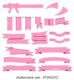 Cute pink ribbons set isolated on white background