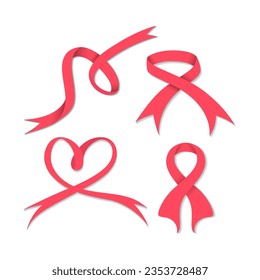 Cute pink ribbons vector design element for feminine girls banner event