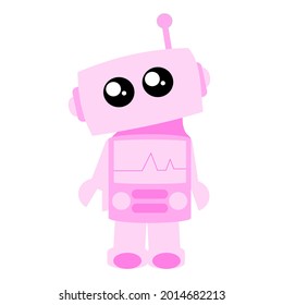 cute pink robot ai character with white background