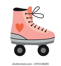 Cute pink roller skate. Active lifestyles, fitness, and roller disco concept. Trendy modern vector illustration isolated on white background, hand drawn, flat design