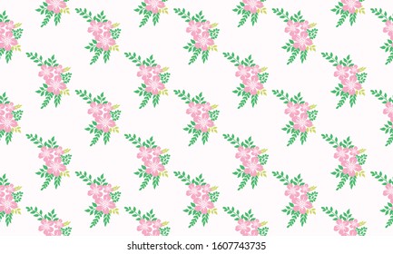 Cute pink rose flower pattern background for valentine, with leaf and flower design.
