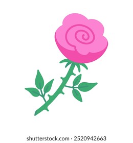 Dibujo único dibujado a mano rosa rosa lindo. Ilustración plana de color Vector aislada sobre fondo blanco.