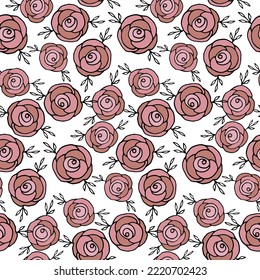 Cute pink rose pattern for fabric textile. Romantic vector background 