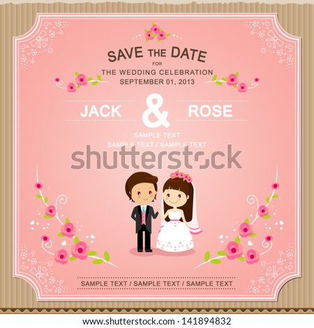 Cute Pink Rose Wedding Invitation Card Stock Vektorgrafik