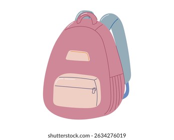 Cute pink school backpack isolated vector illustration with pastel colors. Perfect for children education designs, back to school projects, and stationery-themed decorations.